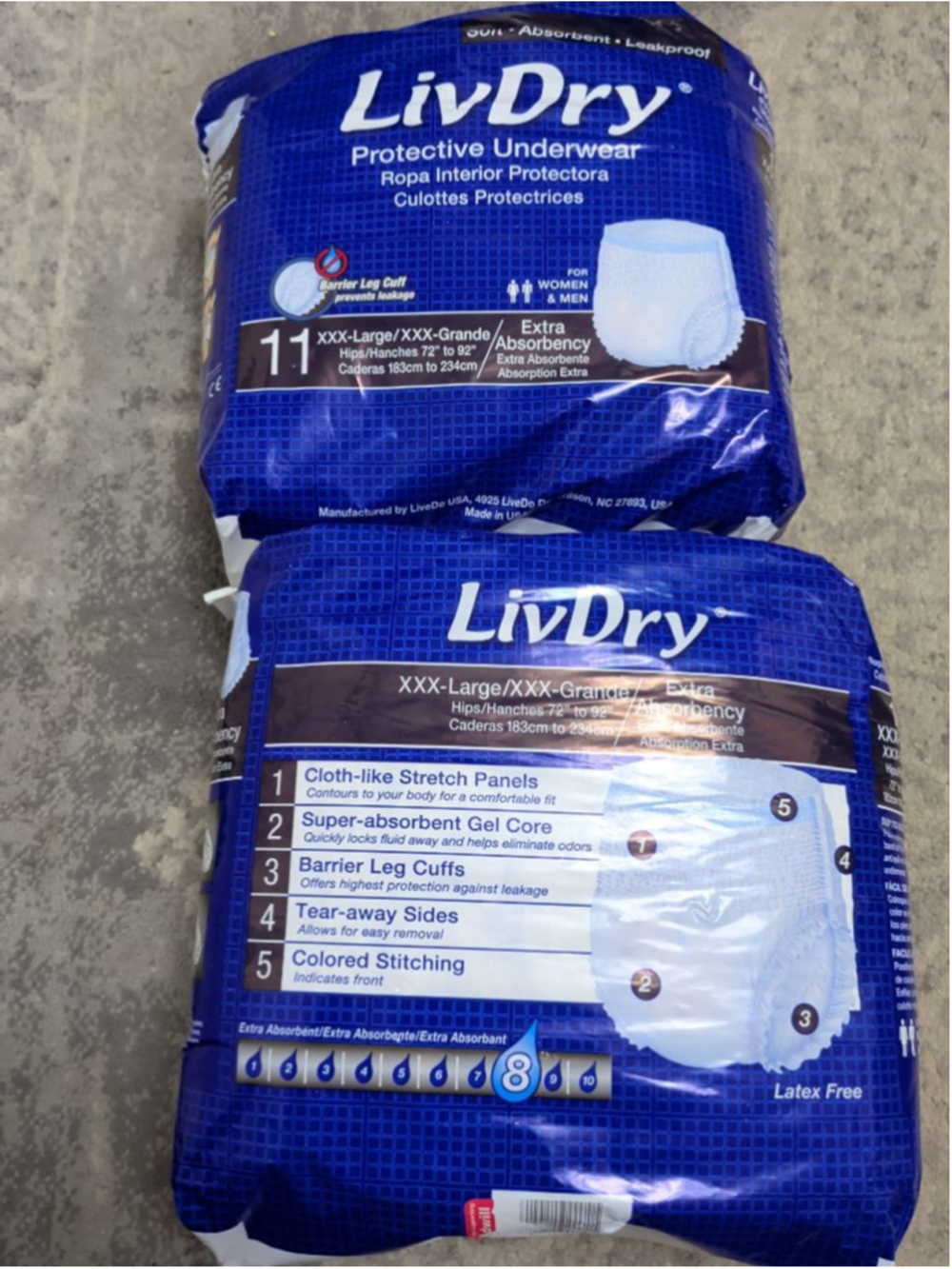 LivDry Protective Underwear XXXL Extra Absorbency 11 Ct (2 Packs) Sealed